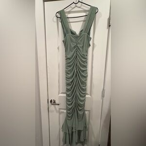 Sage Green Ruched Maxi Dress with Sweetheart Neckline